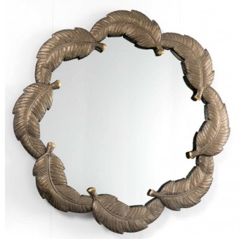 Espejo Mizzi circular plumas metal dorado envejecido