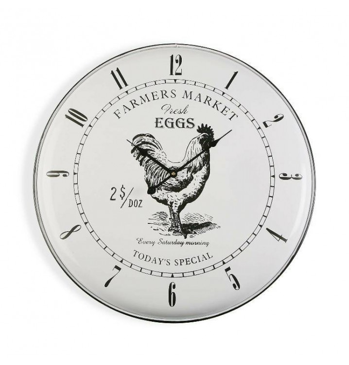 Reloj pared Fresh Eggs metal blanco negro
