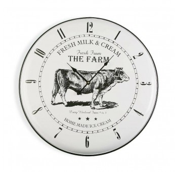 Reloj pared The Farm metal blanco negro