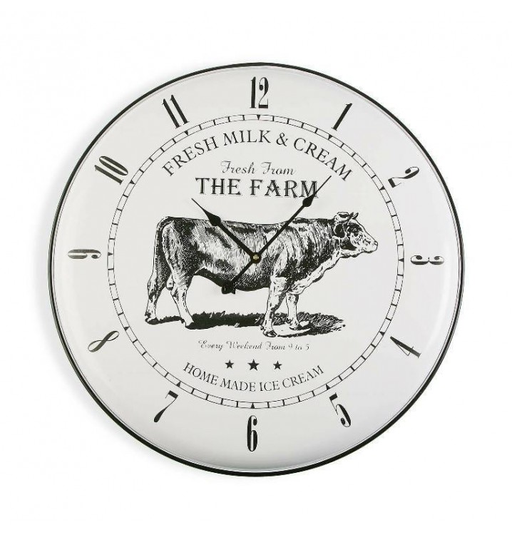 Reloj pared The Farm metal blanco negro