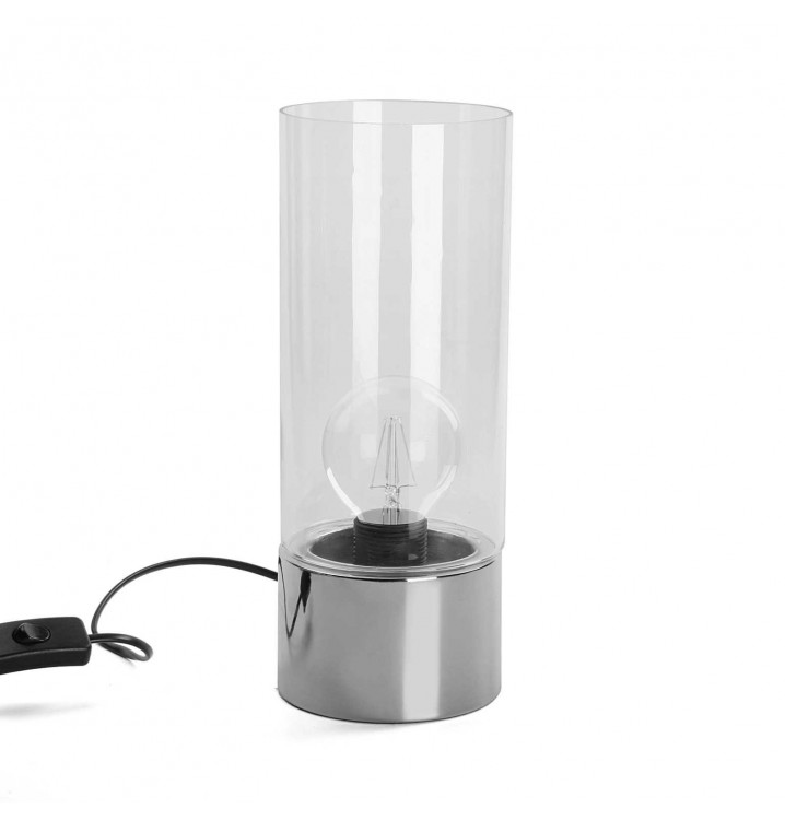 Lámpara sobremesa Brando metal plateado cristal cilindro