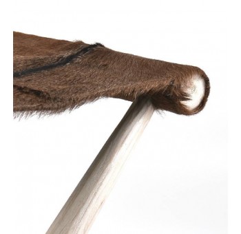 Taburete plegable Elias madera teka natural piel de cabra marrón