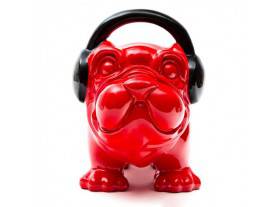 Figura decorativa Bulldog DJ poliresina rojo negro