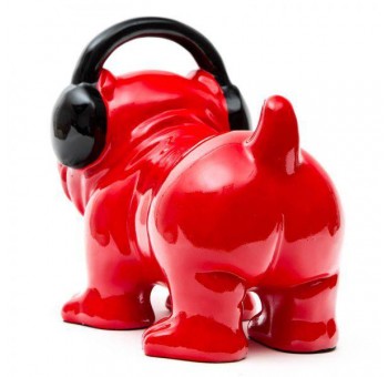 Figura decorativa Bulldog DJ poliresina rojo negro