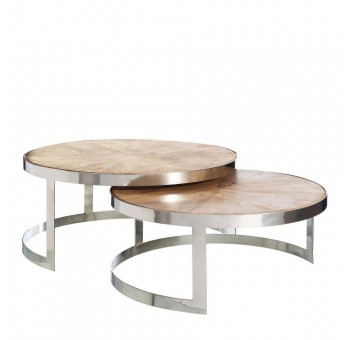 Set 2 mesas centro Zanotti madera mango natural acero plateado
