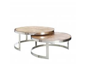 Set 2 mesas centro Zanotti madera mango natural acero plateado