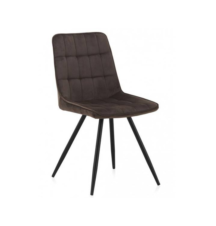 Set 4 sillas Barker terciopelo marrón patas metal negras