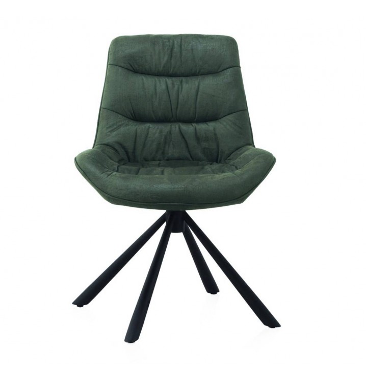 Set 4 sillas giratoria Levine tapizado verde patas metal negra