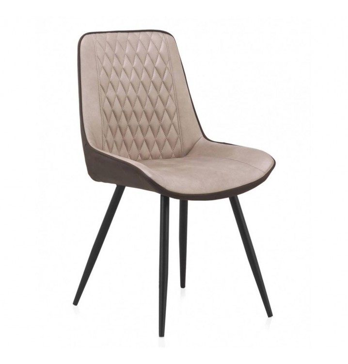 Set 4 sillas Knox marrón tapizado beige patas metal negra