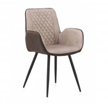 Set 4 sillas Knox reposabrazos marrón tapizado beige patas metal negra