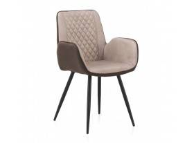Set 4 sillas Knox reposabrazos marrón tapizado beige patas metal negra