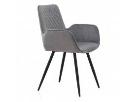 Set 4 sillas Knox reposabrazos tapizado gris patas metal negras