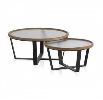 Set 2 mesas redondas centro sofá cristal en relieve