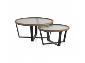 Set 2 mesas redondas centro sofá cristal en relieve