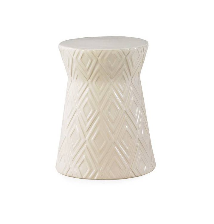 Taburete mesa auxiliar cerámica beige relieve