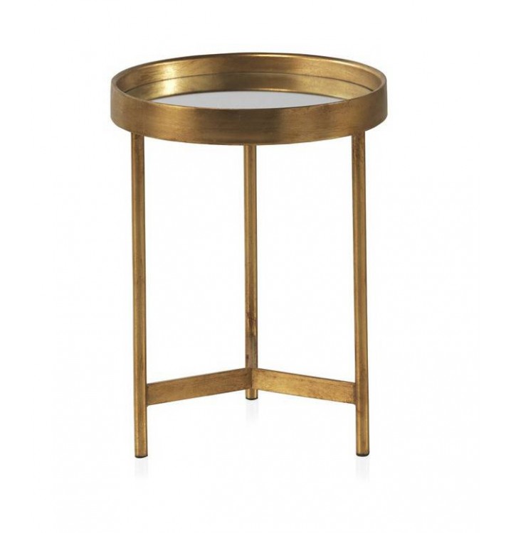 Mesa redonda auxiliar Katrine metal dorado espejo