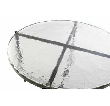 Mesa redonda auxiliar cristal doble macizo metal negro
