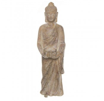Portavelas figura Buda resina blanco beige envejecido