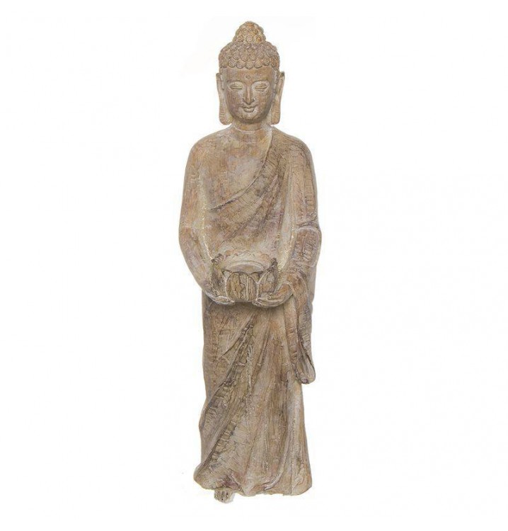 Portavelas figura Buda resina blanco beige envejecido