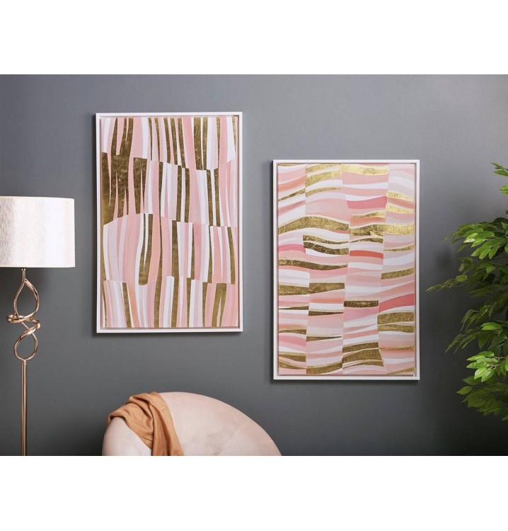 Set 2 cuadros con pan de oro abstracto rosa