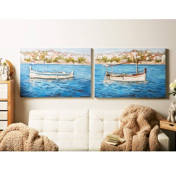 Set 2 lienzos cuadros barcos pesqueros