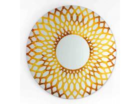 Espejo Veneciano redondo detalles geométricos dorado y ámbar