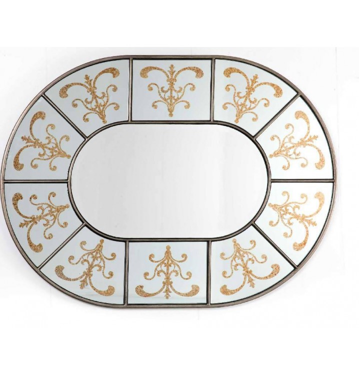 Espejo Veneciano ovalado metal cristal sobre mdf detalles dorados