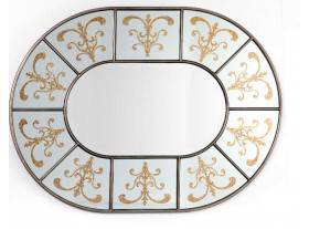 Espejo Veneciano ovalado metal cristal sobre mdf detalles dorados