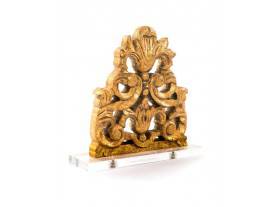 Figura decorativa resina dorado envejecido pedestal de metacrilato