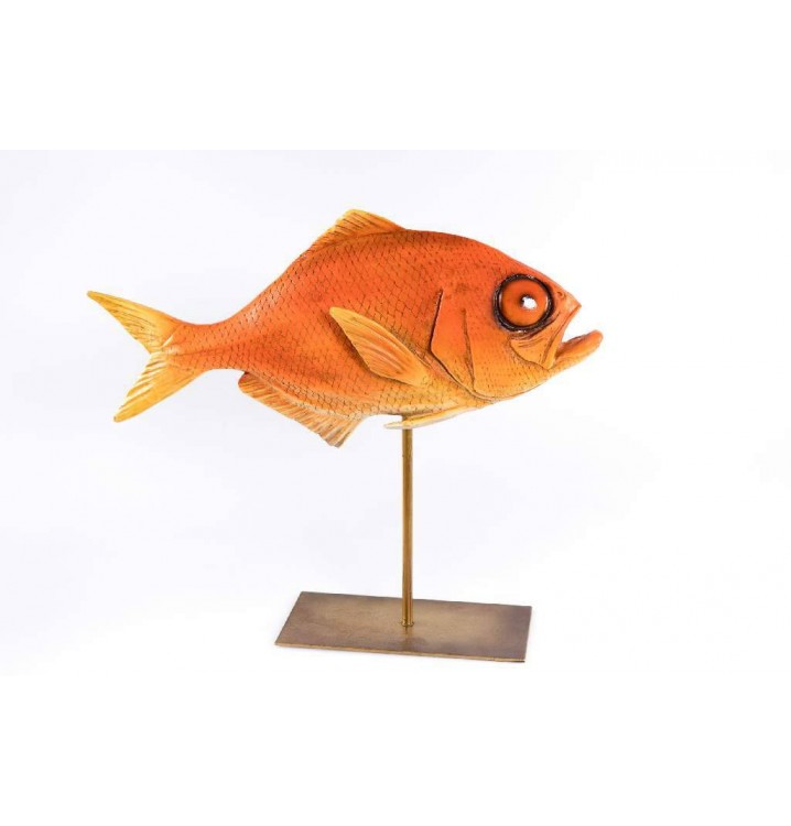 Figura decorativa Pez carpa resina naranja metal dorado