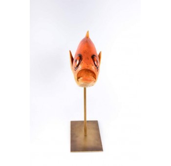 Figura decorativa Pez carpa resina naranja metal dorado