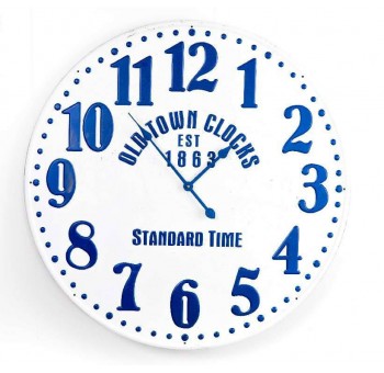 Reloj de pared Standard Time metal madera blanco azul