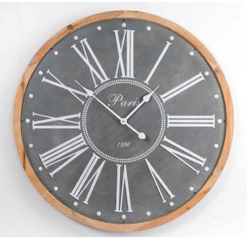 Reloj de pared Paris 1886 metal gris blanco madera natural