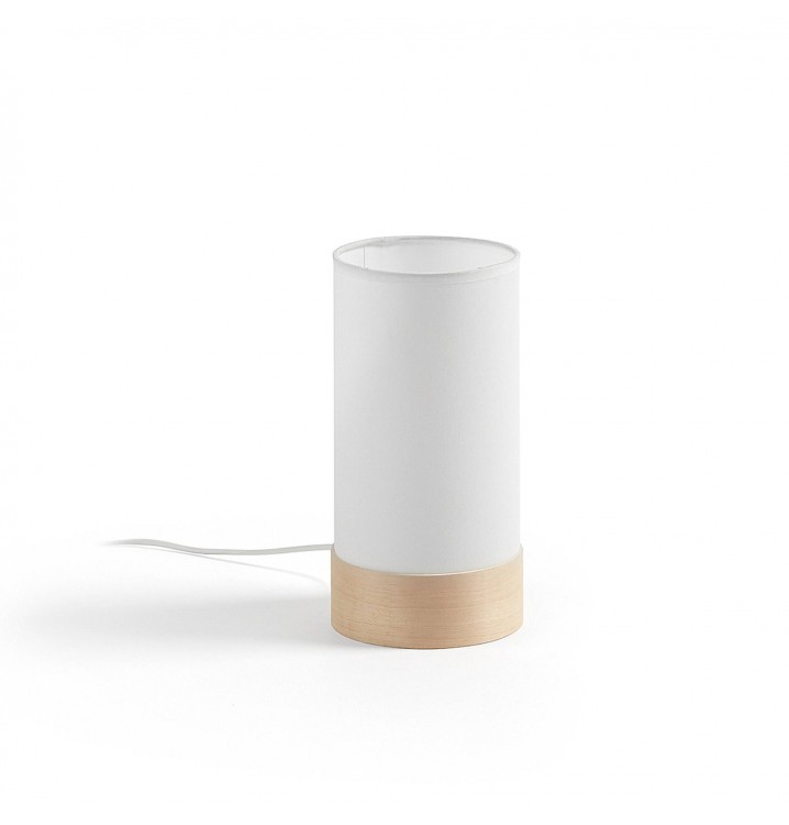 Lámpara de mesa Aoede cilindro blanco base madera