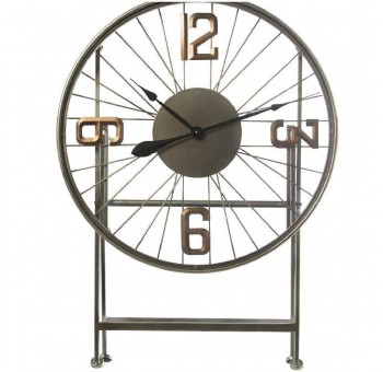 Mesa reloj rueda de bici metal plateado dorado cristal