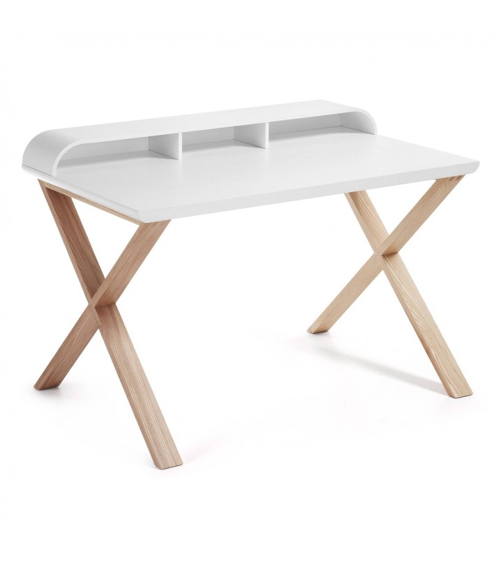 Mesa escritorio Reitsema madera blanca y fresno
