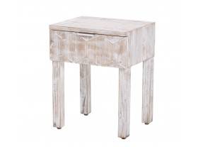 Mesa de noche Aeolia 1 cajón madera marrón decapado blanco