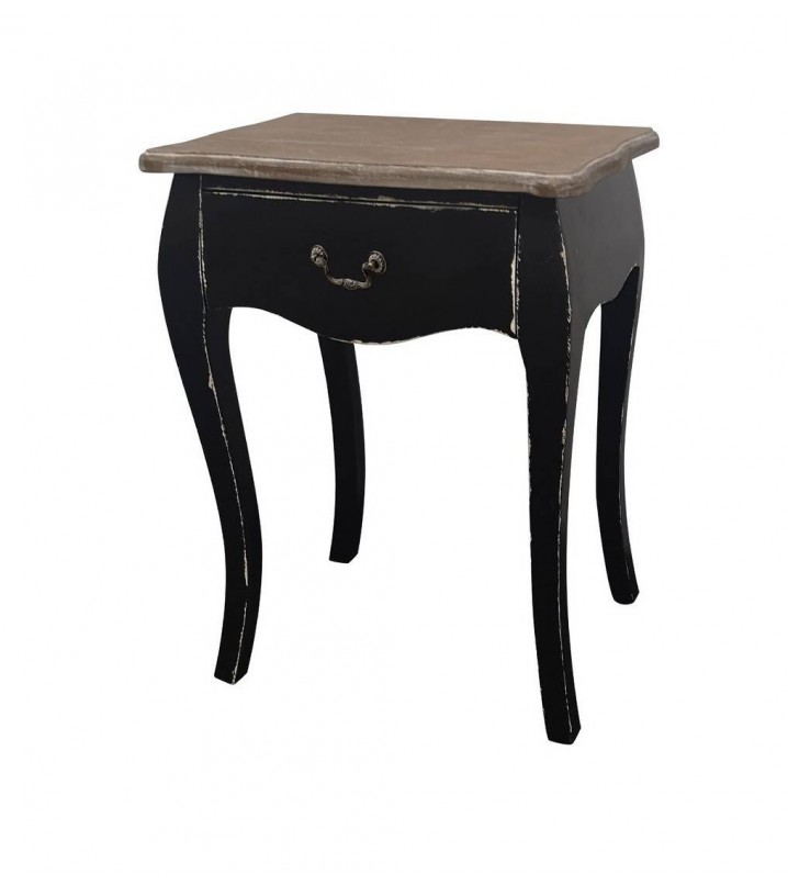 Mesa de noche Aharon 1 cajón negra y marrón clásica