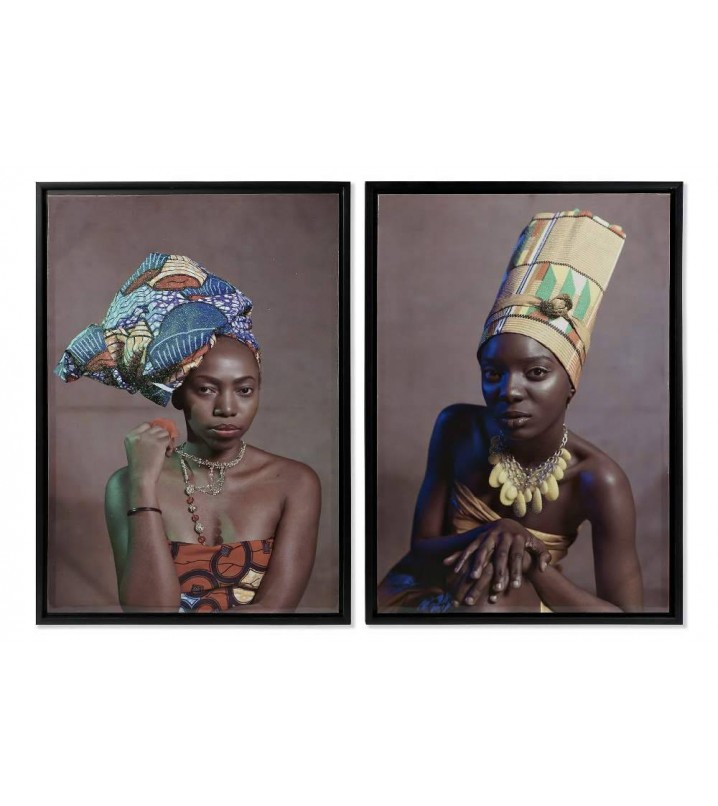 Set 2 cuadros Africana lienzo lacado marco ps negro 65x90