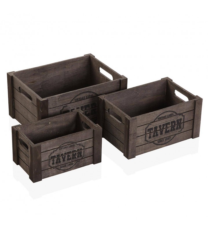Set 3 cajas Vintage madera marrón