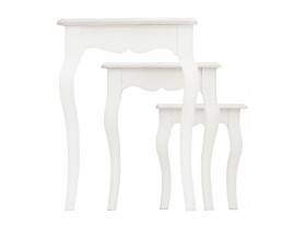 Set de 3 mesas auxiliares Laboe madera flores talladas blanco