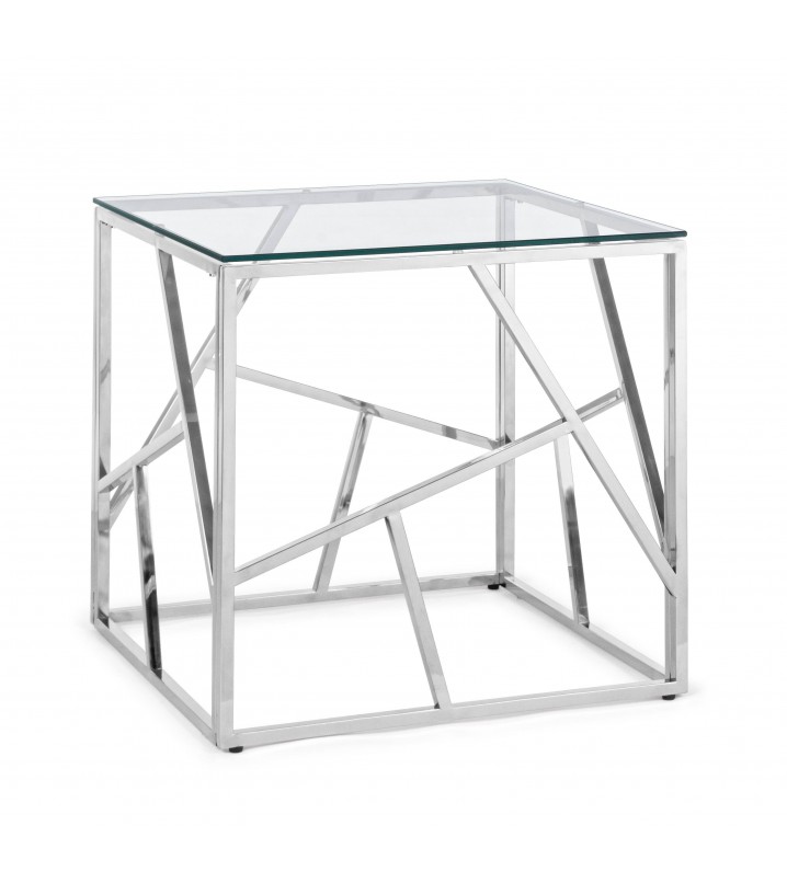 Mesa auxiliar Lahn cubo acero vidrio