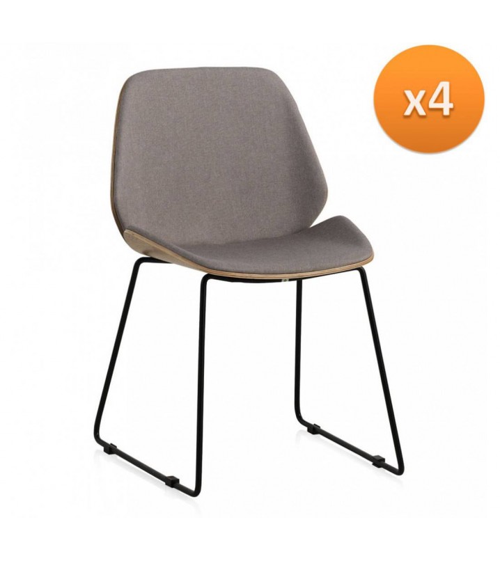 Set 4 sillas comedor Oiva madera tapizado gris patas negras