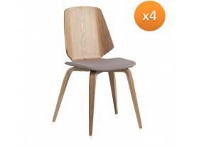 Set 4 sillas comedor Konsta madera tapizado gris roble