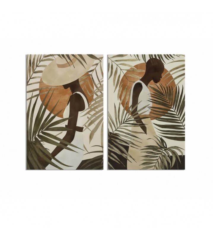 Set 2 cuadros lienzo Mujeres africanas hojas