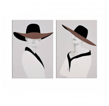 Set 2 cuadros lienzo Mujeres con sombrero