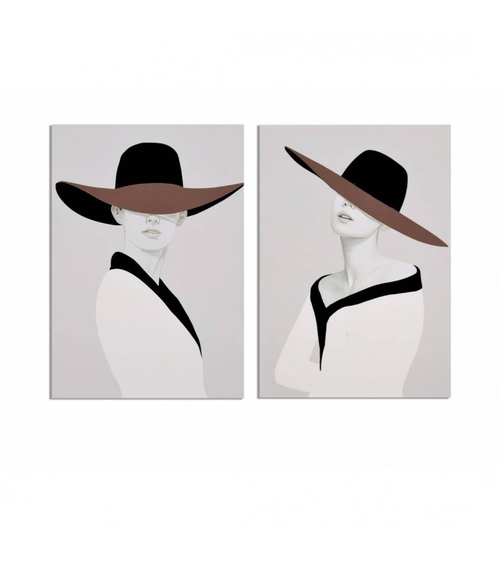Set 2 cuadros lienzo Mujeres con sombrero