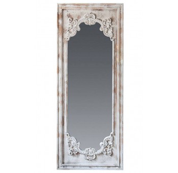 Espejo de pared Zepkow madera abeto tallado blanco envejecido