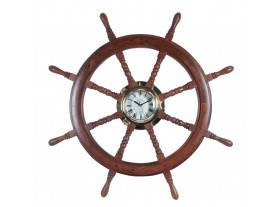 Reloj de pared timón rueda madera latón