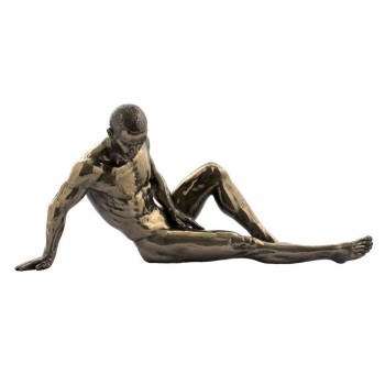 Figura hombre desnudo sentado resina dorado envejecido
